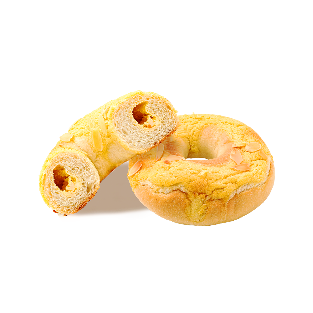 Bagel de almendras tostadas, mango y coco